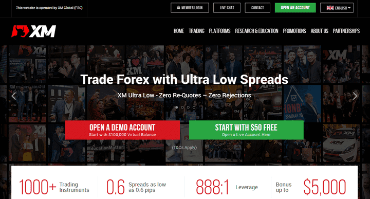 XM broker Website